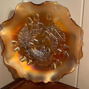 Marigold carnival glass candy dish