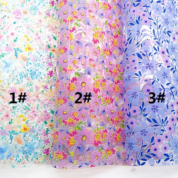 Bright Spring Flowers Printed TPU Vinyl Sheet, 8" x 11.8", 21 x 30 cm, Floral, Jelly Vinyl, Craft Supplies, Bow Making, Fabric