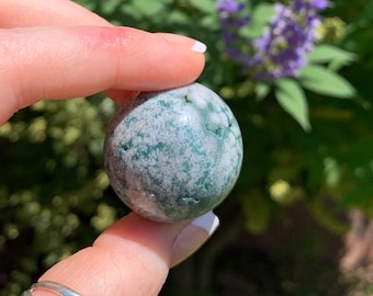 Small Moss Agate Sphere with Druzy