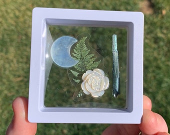 Mother of Pearl Flower, Opalite and Vivianite Crystal Display