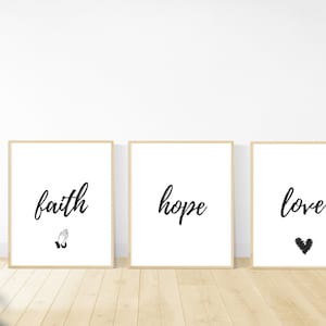 FAITH HOPE LOVE | Bible Verse, Scripture Downloadable Art | Set of 3 Prints | Wall Art | Home Decor | Christian Digital Art