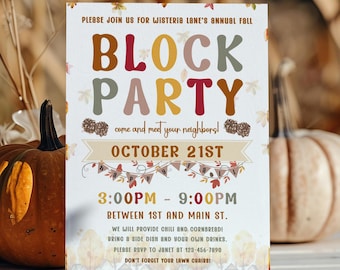 Fall Block Party Invitation, Block Party Flyer Editable Template, Halloween Block Party Invite, Neighborhood Cookout Invite, Company Party