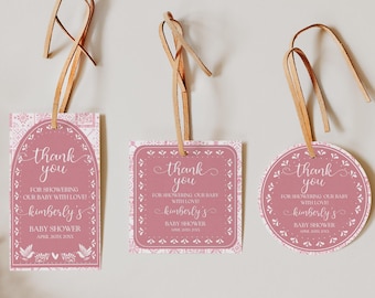 Etiquetas Favor de Baby Shower Cielito Lindo Rosa, Etiquetas Editables, Etiquetas de Agradecimiento, Hermoso Cariño, Papel Picado, Descarga Instantánea, Canva PCL002