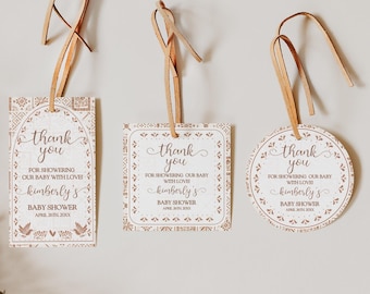 Blanco y Barro Cielito Lindo Baby Shower Favor Tags, Etiquetas Editables, Etiquetas de Agradecimiento, Hermoso Cariño, Papel Picado, Descarga Instantánea, Canva