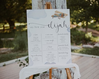 Airplane Birthday Milestone Sign, 1st Birthday Party Birthday Milestone, Vintage Airplane, Editable Baby Boy Milestone, Aviation, APF001