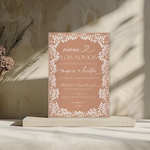 Barro Mexicaanse witte talavera geïnspireerde huwelijksuitnodiging, elegante talavera bruiloft, bewerkbare bruiloft uitnodiging, pre-boda uitnodiging, canva