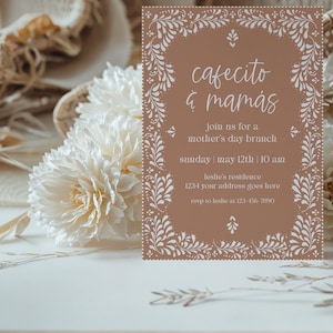Barro Cafecito & Mamás Talavera Moederdaguitnodiging, bewerkbare sjabloon, Día De Las Madres, bewerkbaar, elegante digitale uitnodiging, canvas