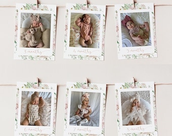 Coquette Pink Bow Flower Frame Baby Shower 1 Year Photo Banner, Watercolor Bow Ribbon Invite, Gingham, Monogram, Birthday Banner