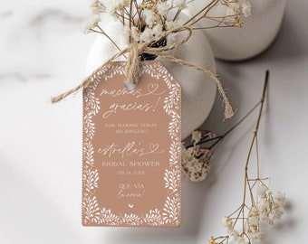 Barro Mexican White Talavera Inspired Bridal Shower Favor Tag, Editable Shower Template, Minimal Elegant Digital Tag, Canva, BST001