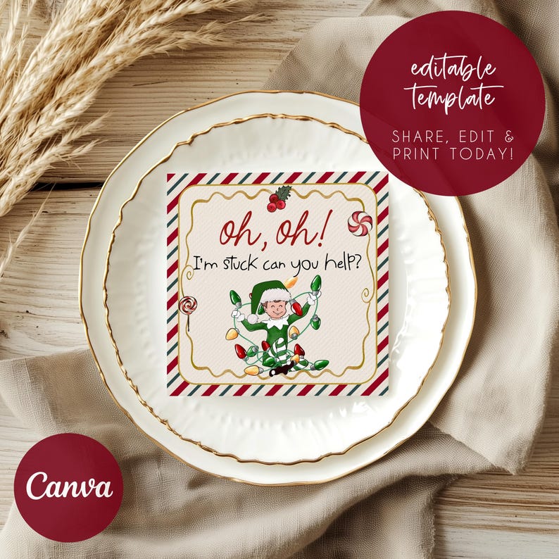 Editable Elf Note Cards, 3x3 Cards, Elves Santa Christmas Party Holiday ...