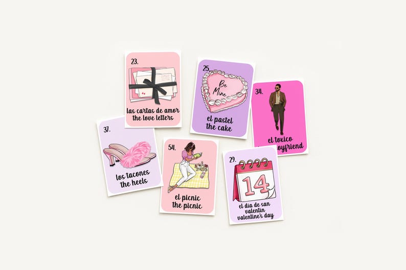 Boho Minimalist Valentine's Loteria, Mexican Loteria, Galentine's, San Valentin, Girls Night, Bilingual, 50 Players, Canva, VL001 imagem 11