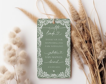 Sage Green Cielito Lindo Mexican White Talavera Inspired Baby Shower Favor Tag, Editable Shower Template, Elegant Digital Tag, Canva, SCL001