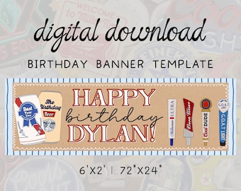 Beer Themed Birthday Banner, Printable Template (Digital Download), Canva