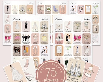 Boho Minimalist Bridal Shower Loteria Game, Mexican Loteria, Neutral Bridal Shower Loteria, Bachelorette Bilingual Loteria 75 Players, BSL02
