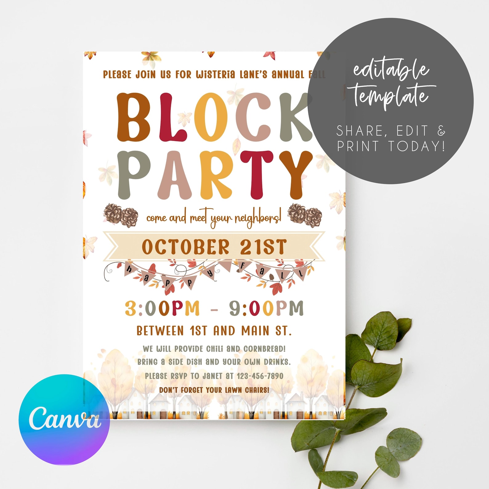 Fall Block Party Invitation, Block Party Flyer Editable Template ...