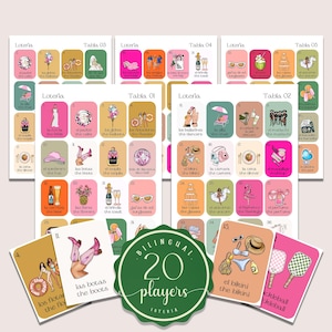 Boho Bachelorette Loteria Game, Mexican Loteria, Bridal Shower Loteria, Bachelorette Bilingual Loteria, Bachelorette Bingo 20 Players, BPL01