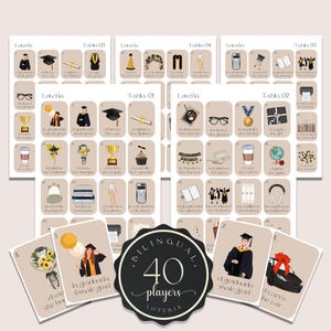 Juego de lotería de graduación Boho, mexicano, lotería de graduación, juegos de fiesta de graduación, lotería bilingüe, 40 jugadores, Canva, BGL001