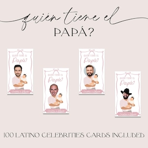 Baby Shower en blanco y rosa empolvado Quién tiene el papá, plantilla de juego editable, plantilla digital, ¿Quién tiene el papá del bebé?, futuro papá, Canva