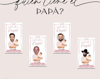 Weiß und Altrosa Babyparty Quién Tiene El Papá, bearbeitbare Spielvorlage, digitale Vorlage, Wer hat den Baby-Daddy, Papa-zu-Be, Canva