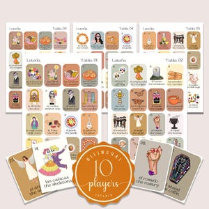 Boho Minimalist Dia De Los Muertos Loteria Game, Mexican Loteria, Neutral Day of the Dead Loteria, Mexican Party Loteria 10 Players, DDM001