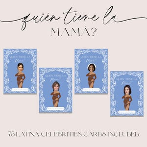 Blu Cielito Lindo messicano bianco Talavera ispirato Baby Shower Quién Tiene La Mamá, modello di gioco modificabile, digitale elegante, Canva, BCLT001