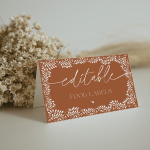 Barro Mexican White Talavera Inspired Bridal Shower Food Label, Editable Template Bridal Shower Food Tent Card Minimal Elegant, TCL001