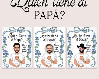 Blue Coquette Floral Frame Baby Shower Scratcher Game, Quien Tiene El Papá, Latino (Editable Template)