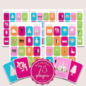 Colorful Boho Minimalist Bridal Shower Loteria Game, Mexican Loteria, Margarita Themed, Bachelorette Bilingual Loteria 75 Players, BSL02