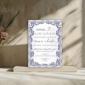 Blue & White Mexican Talavera Inspired Wedding Invitation, Elegant Talavera Wedding, Editable Invite, Pre Boda Invitation, Canva, BWBS01