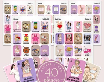 Boho Mother's Day Loteria Game, Mexican Loteria, Día De Las Madres Loteria, Bilingual Loteria, Lotería de Mama, Bingo, 40 Players, MDL001