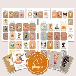 Boho Minimalist Dia De Los Muertos Loteria Game, Mexican Loteria, Neutral Day of the Dead Loteria, Mexican Party Loteria 20 Players, DDM001