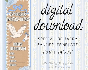Blue Special Delivery Door Banner Printable Template (Digital Download), Hospital Room Sign, Editable on Canva