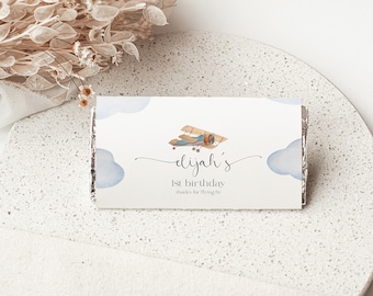 Airplane Birthday Candy Bar, 1st Birthday Party Candy Label, Vintage Airplane, Editable Baby Boy Birthday Candy Bar, Aviation, APF001