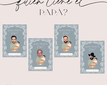 Dusty Blue Cielito Lindo Mexican Talavera Inspired Baby Shower Quién Tiene El Papá, Editable Game Template, Elegant Digital, Canva, DBCL001