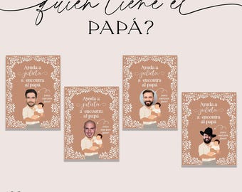 Baby shower de Barro Cielito Lindo inspirado en Talavera Mexicana. ¿Quién tiene al papá del bebé? Plantilla de juego editable, elegante diseño digital, Canva, CLBT002