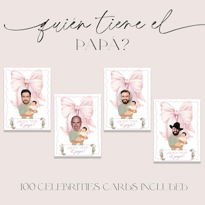 Fiocco rosa Boho floreale Quien Tiene El Papá, Baby Shower Who Has The Baby Daddy, modello di gioco modificabile, elegante digitale, Canva, PBF001