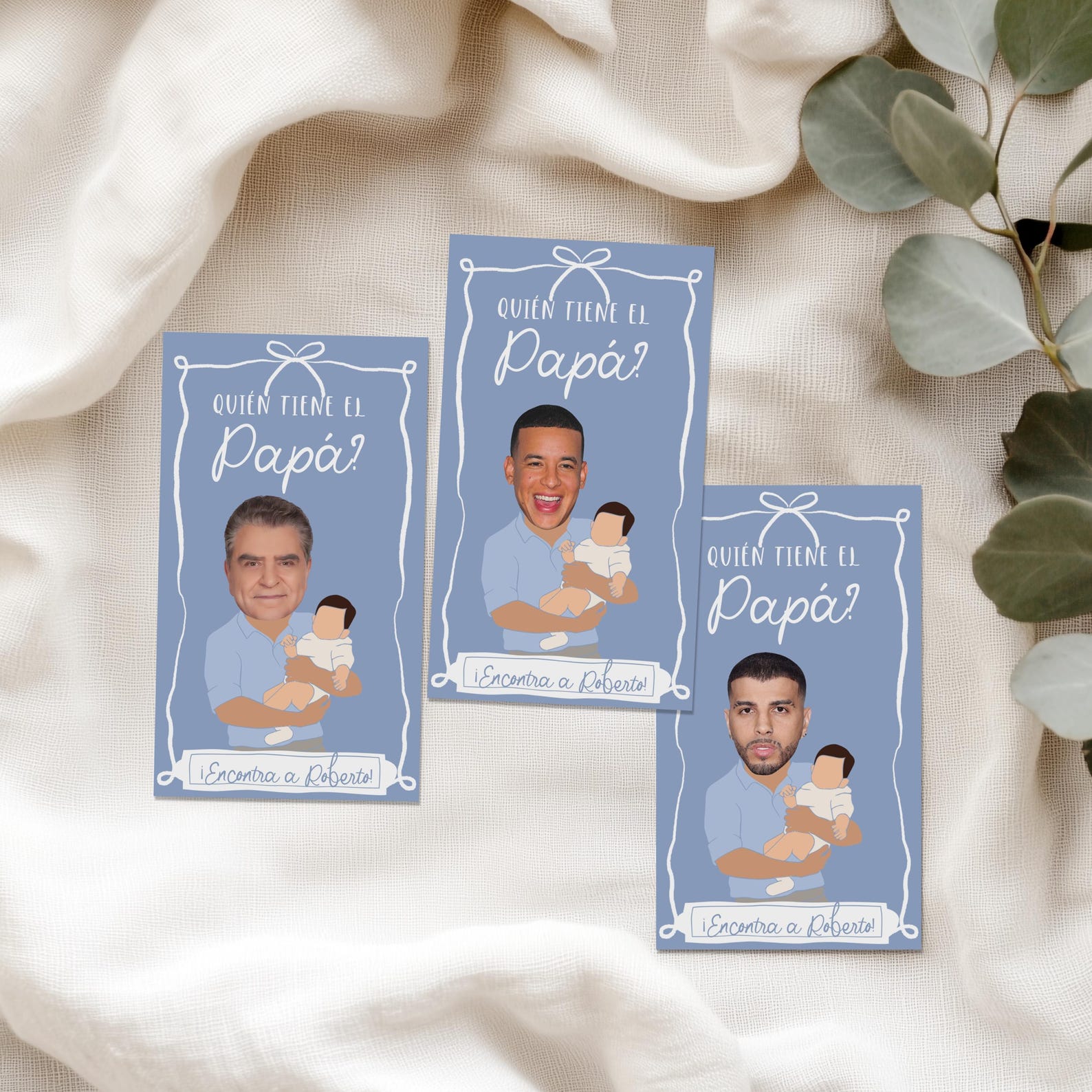 Hand Drawn Dusty Blue Baby Shower Quién Tiene El Papá, Editable Game