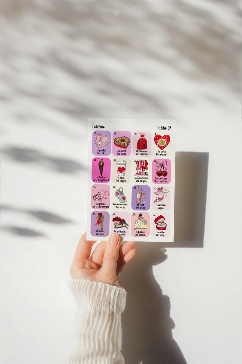 Boho Minimalist Valentine's Loteria, Mexican Loteria, Galentine's, San Valentin, Girls Night, Bilingual, 50 Players, Canva, VL001 imagem 2