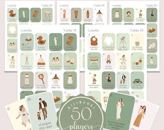 Sage Green Baby Shower Loteria Game: Boho Mexican Bingo 50 Players (Digital Download)