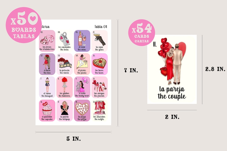 Boho Minimalist Valentine's Loteria, Mexican Loteria, Galentine's, San Valentin, Girls Night, Bilingual, 50 Players, Canva, VL001 imagem 8