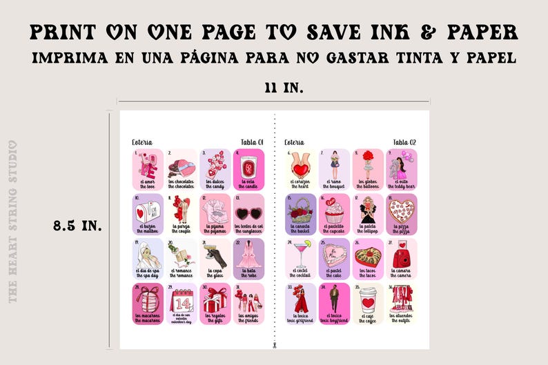 Boho Minimalist Valentine's Loteria, Mexican Loteria, Galentine's, San Valentin, Girls Night, Bilingual, 50 Players, Canva, VL001 imagem 9