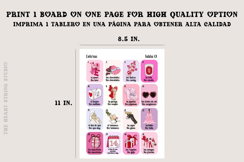 Boho Minimalist Valentine's Loteria, Mexican Loteria, Galentine's, San Valentin, Girls Night, Bilingual, 50 Players, Canva, VL001 imagem 10