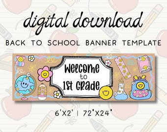 Doodle Back to School, Classroom Decor, First Day of School Banner Printable Template (Digital Download), Canva