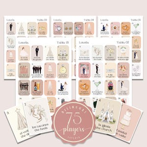 Boho Minimalist Bridal Shower Loteria Game, Mexican Loteria, Neutral Bridal Shower Loteria, Bachelorette Bilingual Loteria 75 Players, BSL02