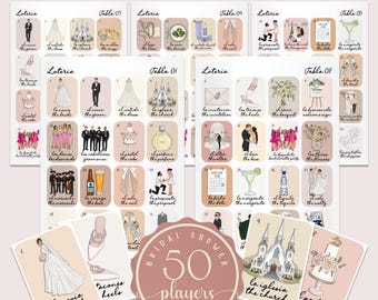 Boho Minimalist Bridal Shower Loteria Game, Mexican Loteria, Neutral Bridal Shower Loteria, Bachelorette Bilingual Loteria 50 Players, BSL02