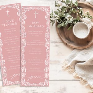 Cartão de oração de batismo inspirado em Talavera, rosa, mexicano e branco, em inglês e espanhol, modelo editável, cartões digitais minimalistas e elegantes