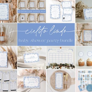 White & Blue Cielito Lindo Mexican Talavera Inspired Baby Shower 14 Items INCLUDED Bundle, Editable Templates, Minimal Elegant, Canva