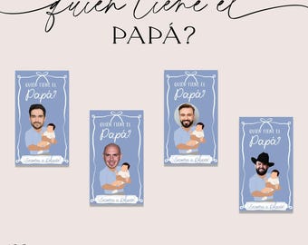 Handgezeichnete Dusty Blue Babyparty Quién Tiene El Papá, bearbeitbare Spielvorlage, Digital, Wer hat den Baby-Daddy, den werdenden Papa, En Español, Canva