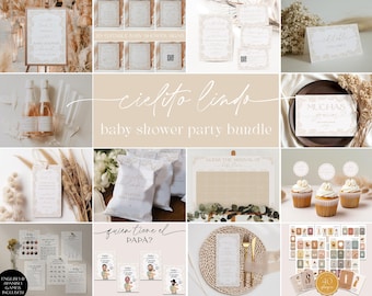 Ivory Cielito Lindo Mexican Talavera Inspired Baby Shower 23 Items INCLUDED Bundle, Editable Templates, Minimal Elegant, Canva