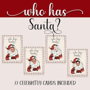 Jeu de cartes à gratter Who Has Santa, Trouvez le père Noël, jeu festif de Noël, modèle de jeu modifiable, jeu festif pour les fêtes, toile